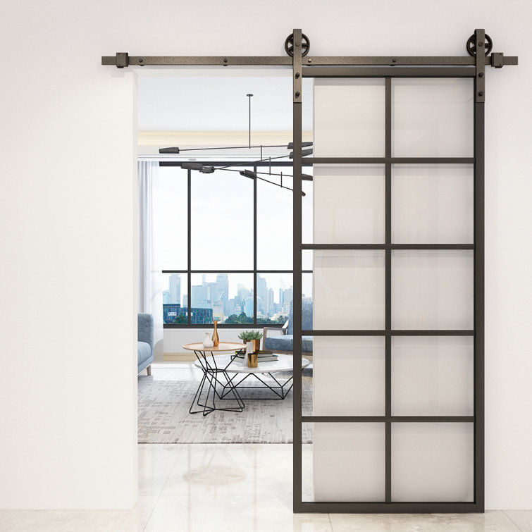 JUBEST Paneled Glass and Metal Barn Door without Installation Hardware Kit & Reviews Wayfair